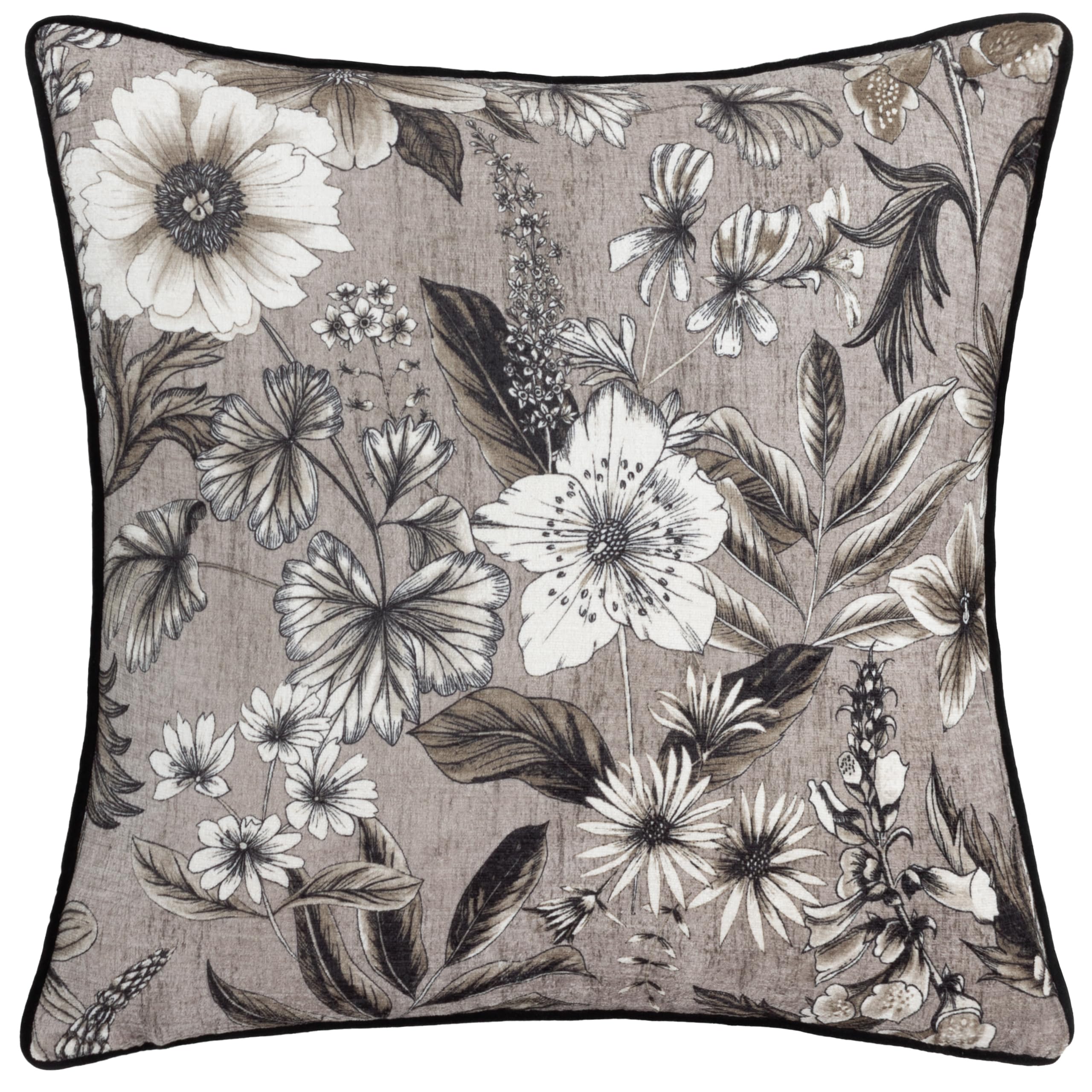 furn. Wylder Nature Harlington Botany Floral Piped Cushion Cover, Sepia, 50 x 50 cm (Pack of 1)