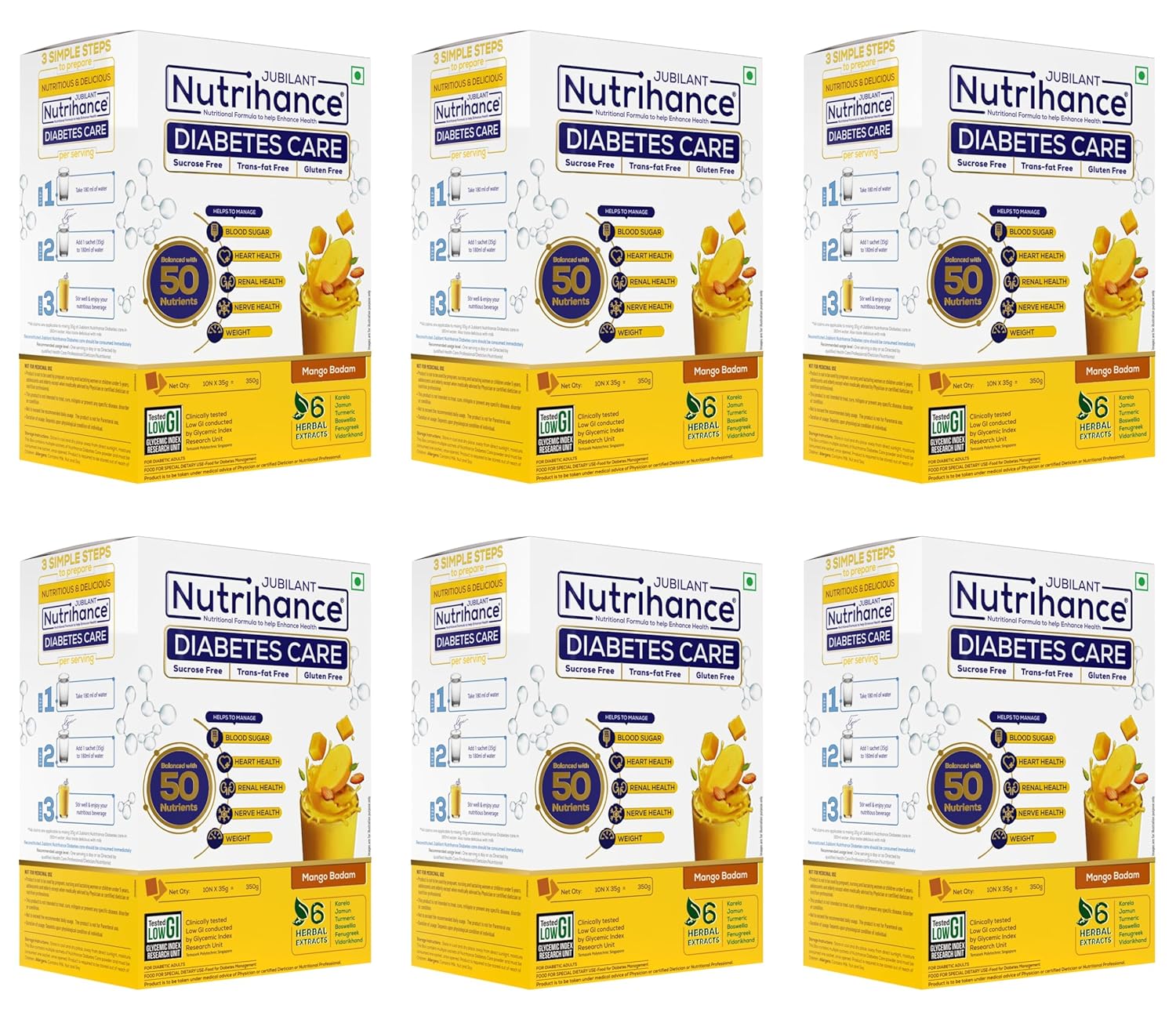 Diabetes Care Drink | Manage Blood Sugar Levels & Weight Controls | Nutrition Drink (350 g Mango Badam Flavored) x Pack of 6