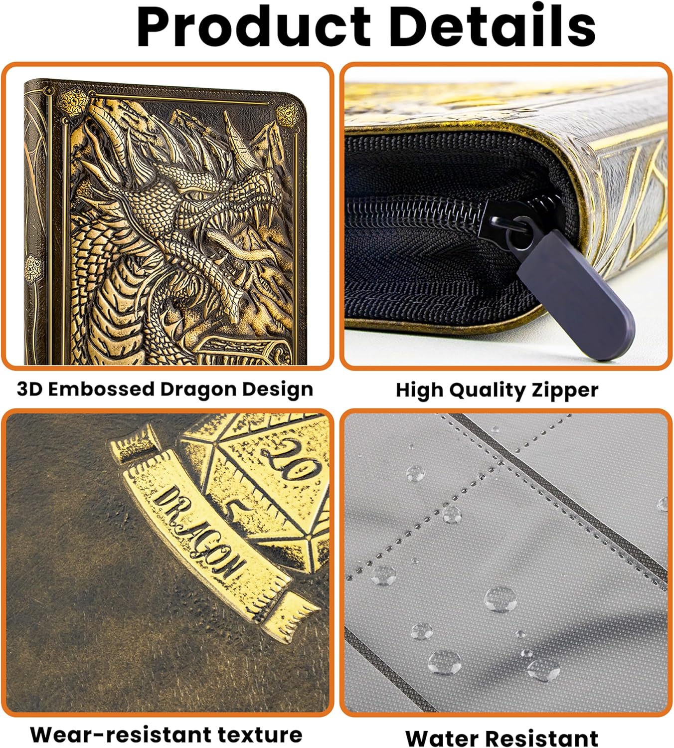 9 Pocket Card Binder, Premium Zip Trading Card Binder, 360 Double Sided Pocket PU Collection Binder, Dragon Design Collector Album, Card Folder for MTG, TCG, Sports Cards (cyan copper)