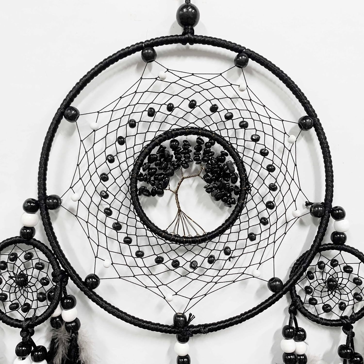 Dream Catchers,Large Dream Catchers for Bedroom Adult Black Boho Dream Catcher Tree of Life Wall Decor with Natural Healing Crystal Stone Hanging Ornament Teen Dorm Room Decor Festival Gift