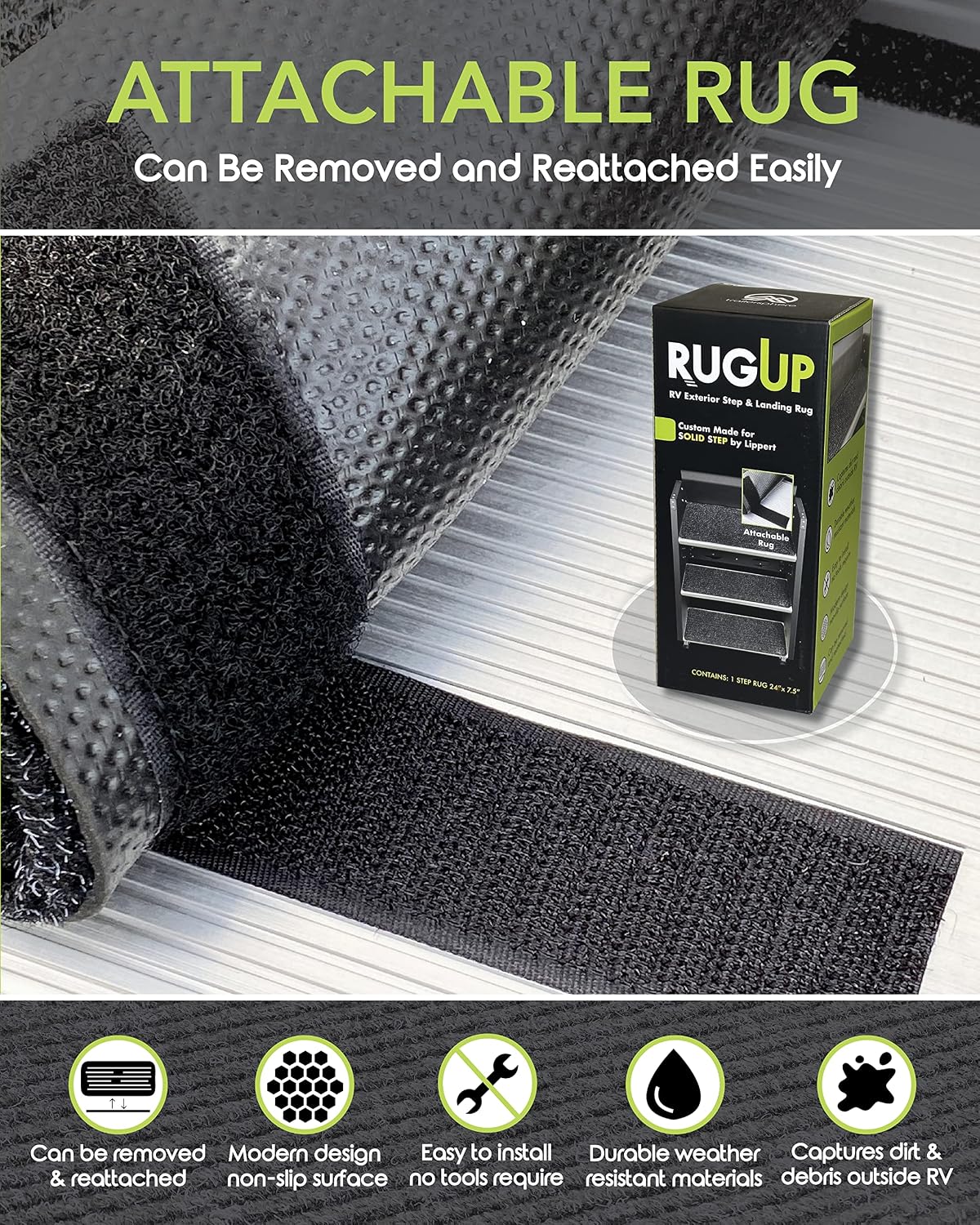 Trailersphere RUGUP for Lippert Solid Step and MORryde Step Above (2 Pack Rug Lippert Solid Step, 24" * 7.5")