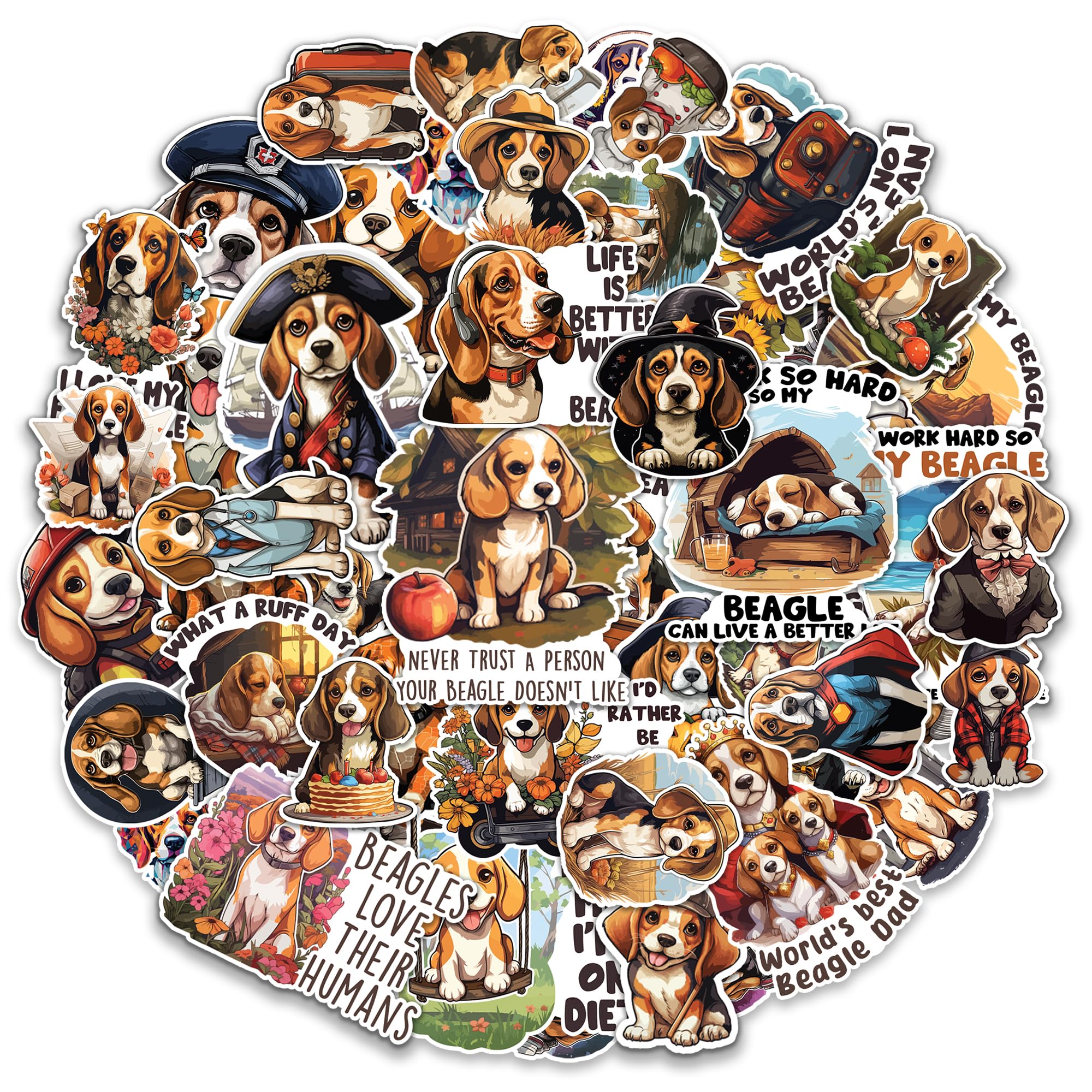 MONIZY Beagle Stickers 50 Pieces Vinyl Waterproof Decal for Laptop Water Bottle Phone Car Window Bike Motorcycle Stakeboard Scrapbook Beagles Sticker