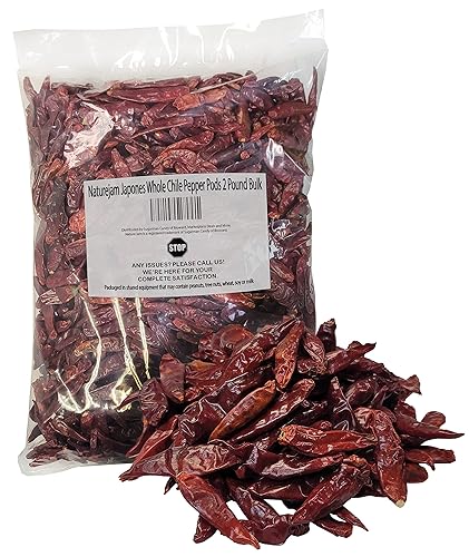 Naturejam Japones - Cápsulas de pimienta de chile entera de 2 libras a granel, pimienta mexicana picante y picante para comidas, masajes de carne o