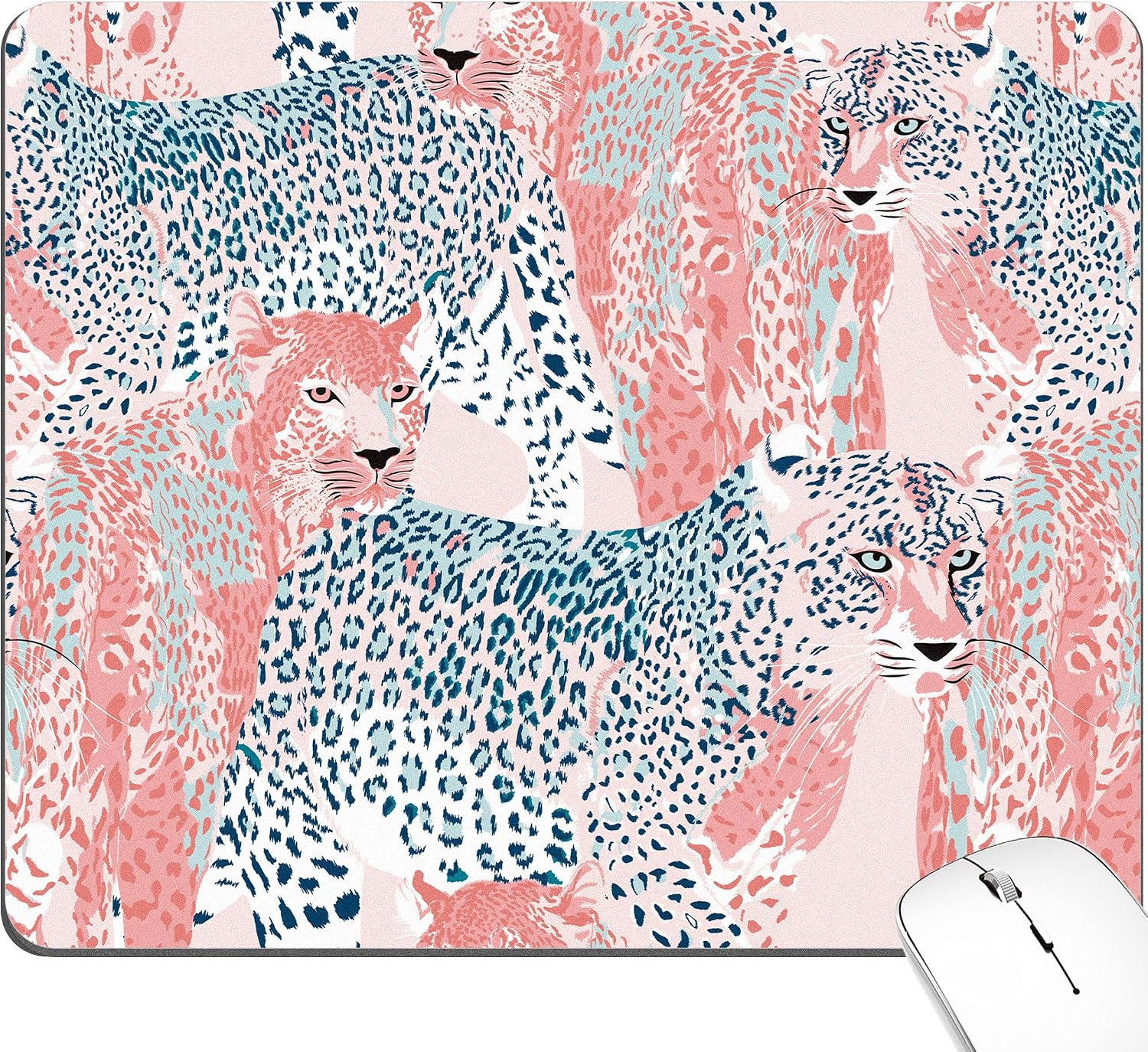 Light Pink Leopard Cheetah Print Mouse Pad Cute Mousepad Animal Aesthetic Girly Small Desktop Desk Mat Office Portable Accessories Computer Laptop Wireless Travel Work Decor Gaming Washable