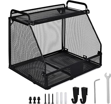 TECHSHARE Hanging Vegetable Rack Wall Mount, Wall Mounted Wire Storage Bin for Kitchen Bathroom or Pantry, Black Metal Fruit Basket