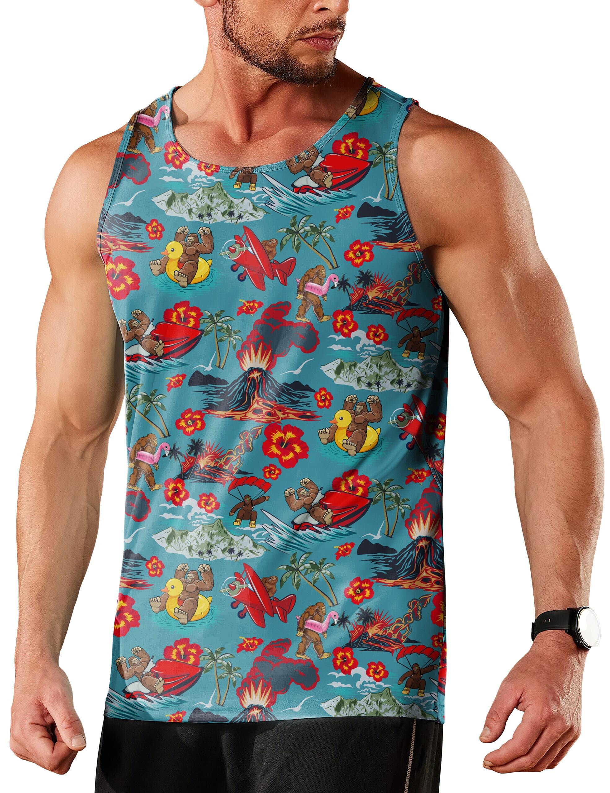 men's funny tank top summer beach casual fashion print tank tops for men cool gym workout athletic sleeveless shirts size large 