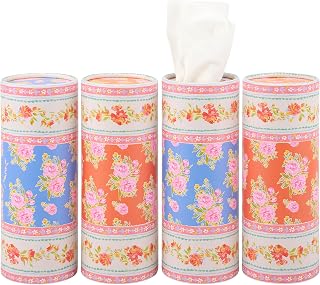 Primitives by Kathy French Floral Cylindrical Tissue Box Set, 4 Pack | Four Cylinder Boxes, 200 Total 3-Ply Tissues, Fits Car Cup Holders, French Floral Patterns, Home & Vehicle Travel Pack