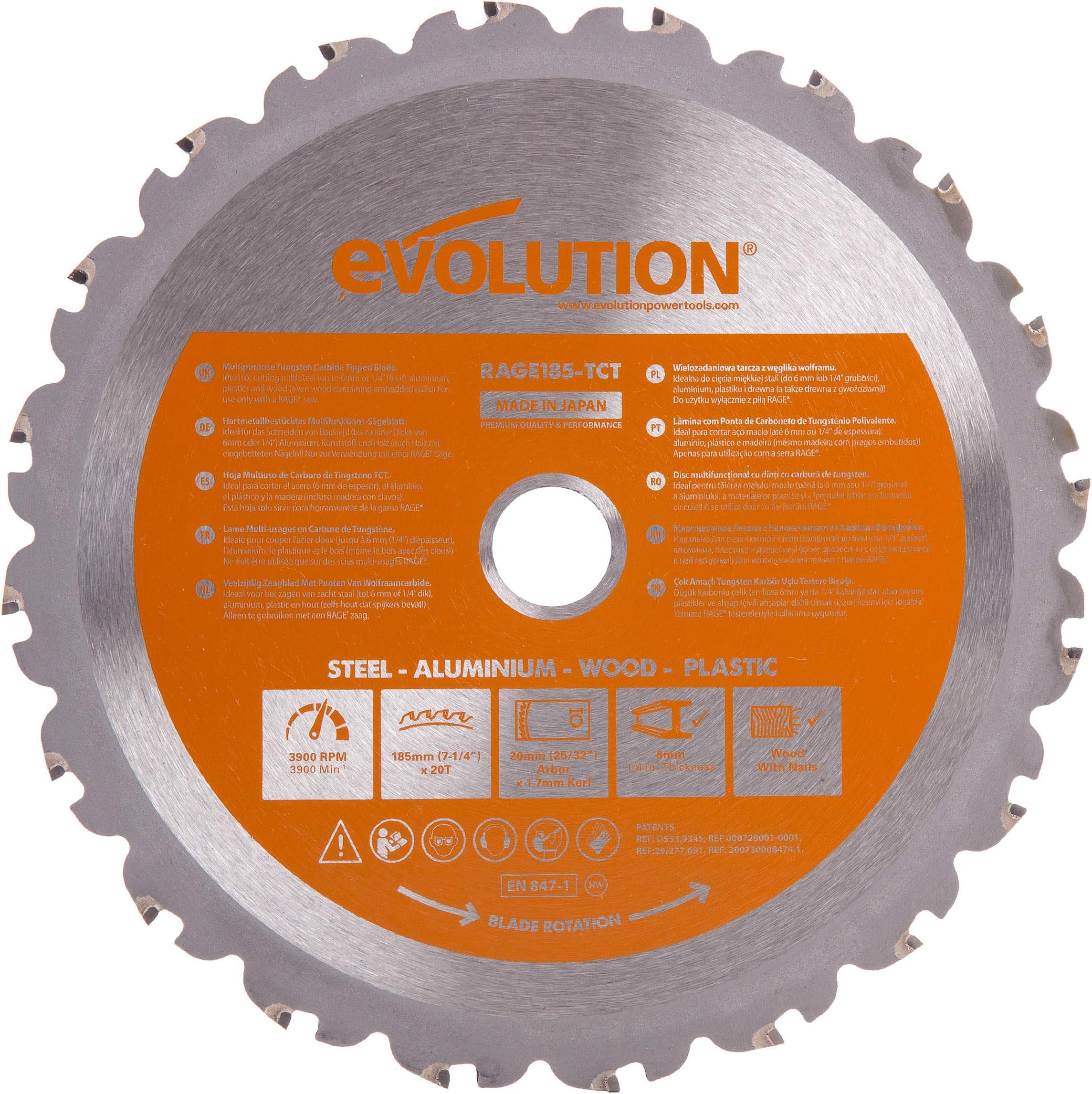 RAGE® Multipurpose Circular Saw Blade 185 x 20mm x 20T