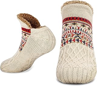 Slipper Socks for Women Men Warm Holding Sock Non Slip Knitted Thick Lined Cosy Winter Fluffy Bed Slippers Suitable for Indoor Home House Floor