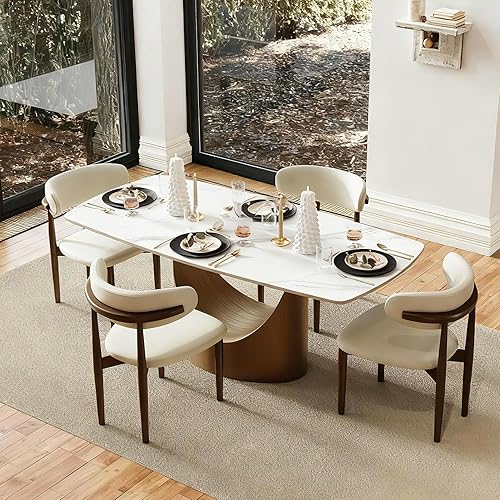 Miniatura 23 de POVISON Hobart - Mesa de comedor rectangular moderna de 71 pulgadas para 6, mesa de piedra sinterizada blanca brillante con pedestal de acero al