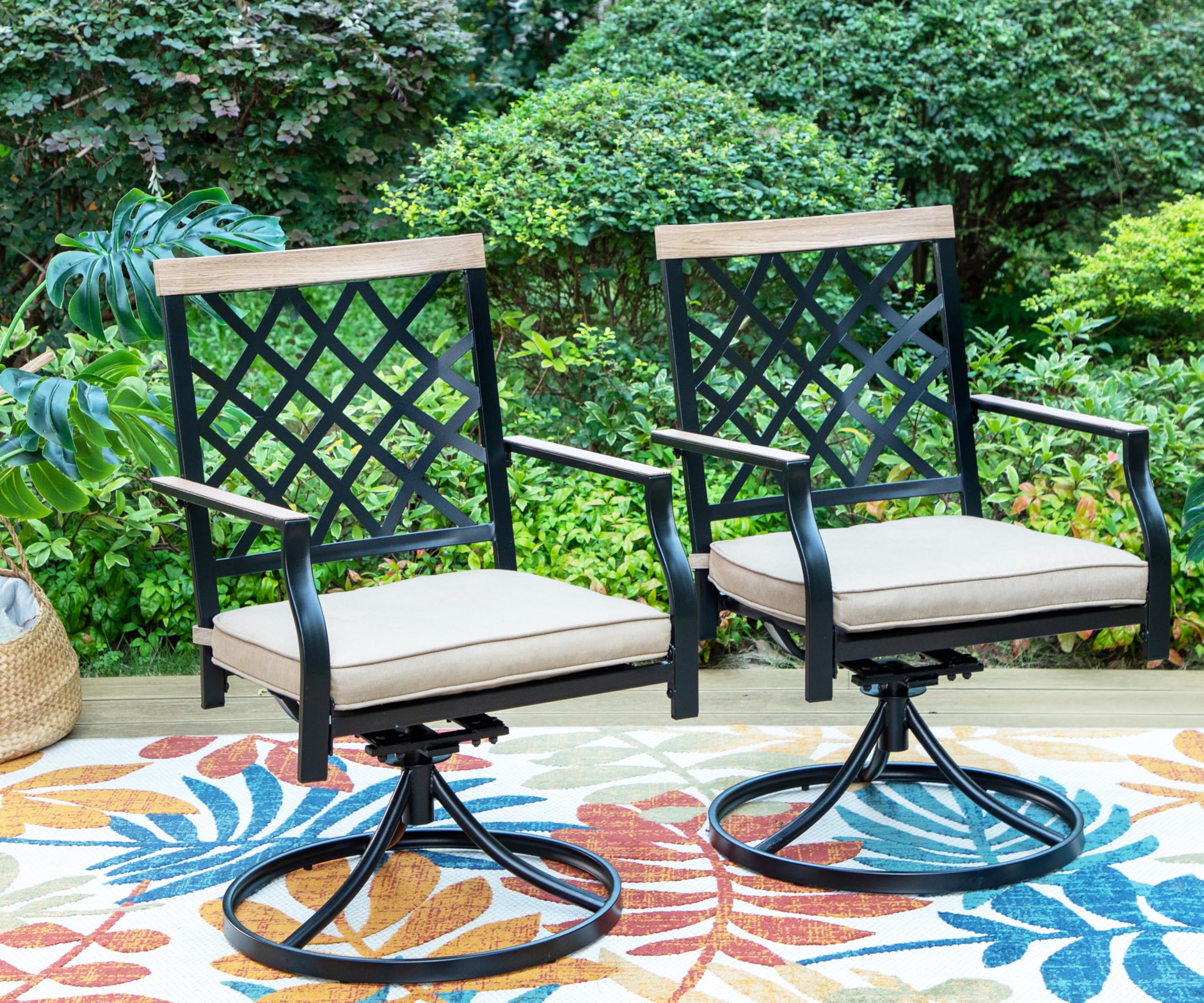 PHI VILLA Patio Dining Chairs Set of Outdoor Swivel Dining Chairs Patio  Furniture Rocking Chairs with Cushion Suports 300lbs for Garden Backyard