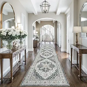 Madane Hallway Runner 3x14 - Runner Rugs 14ft Washable Entryway Rug Vintage Kitchen Runners Non Slip Indoor Area Rug Farmhouse Carpet Runner for Bathroom Living Room Bedroom, Black