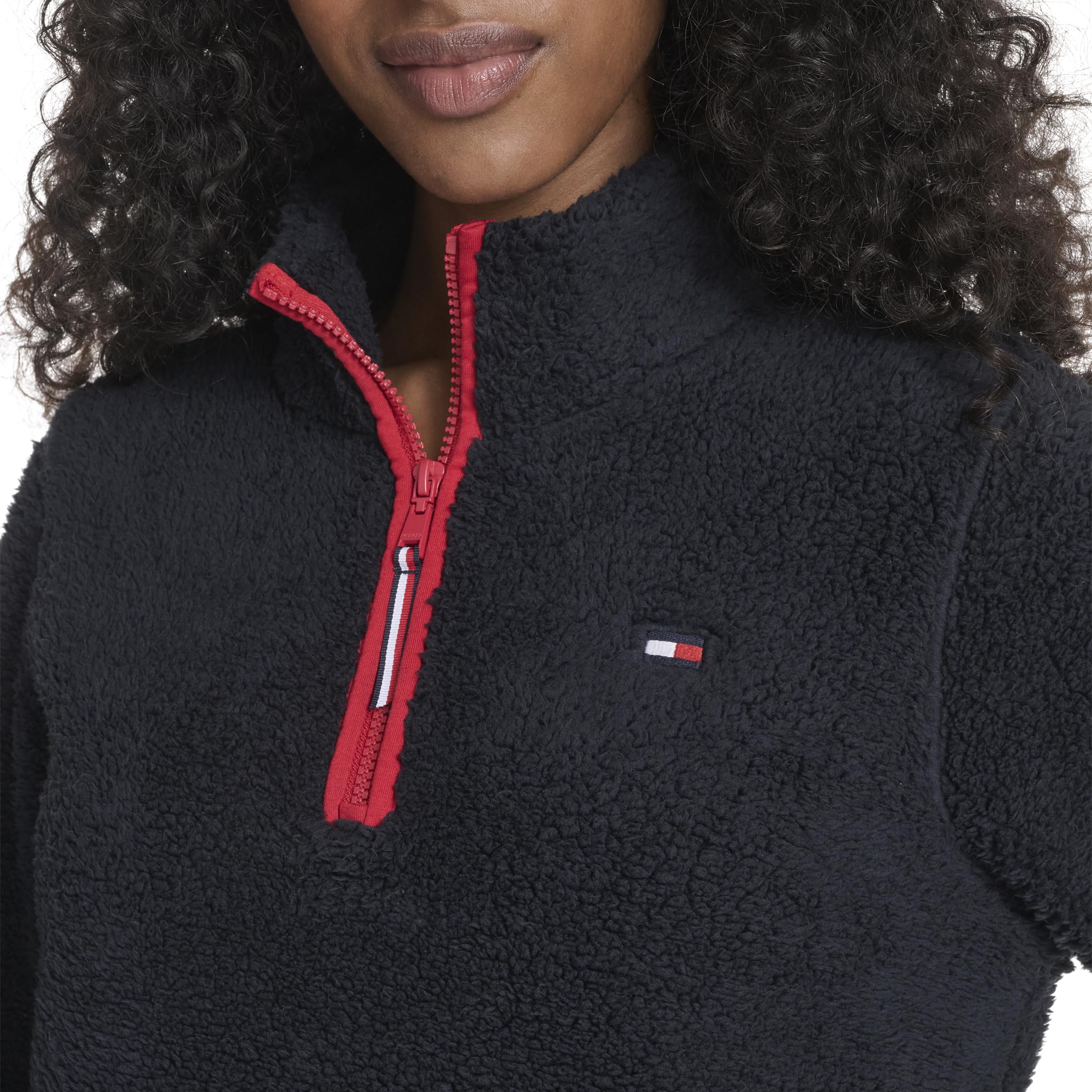 Tommy Hilfiger Adaptive Damen 1/4 Zip Mockneck Sherpa Soft Pullover