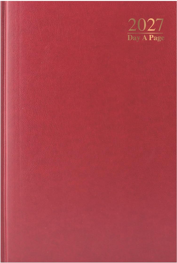 2027 A4 Day a Page Diary – Full Year Hardback Casebound Organiser – Day per Page Desk Diary Planner for Home Office School & Work – UK Focused Diaries with Durable Covers & Ribbon Page Marker (Red) — image 1