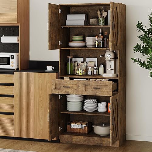 Miniatura 7 de Armario de despensa de cocina de granja, armario independiente de almacenamiento de 71 pulgadas de alto, gabinete de cocina moderno con soporte para