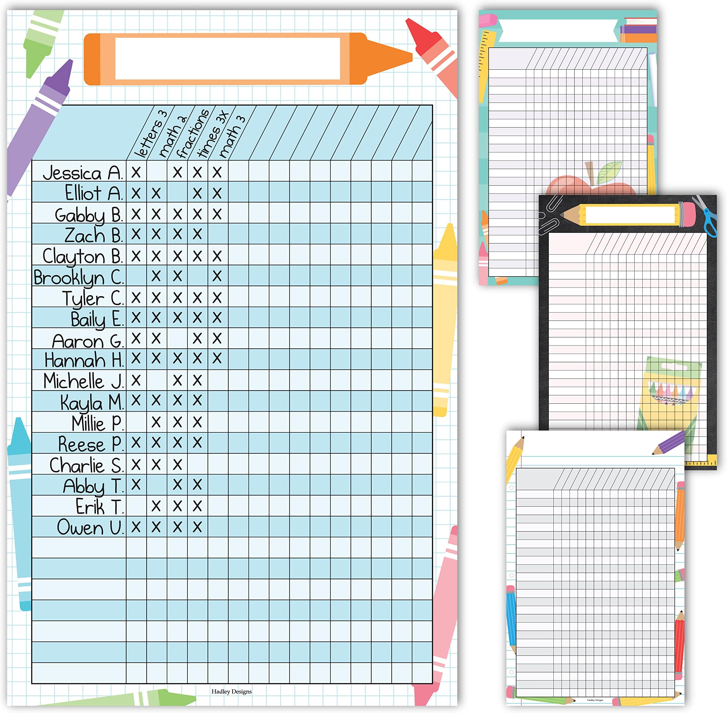 Attendance Chart for Classroom Management - 4 Incentive Chart for Classroom Essentials, 11x17 Student Behavior Charts and Homework Tracker, Teachers Class Attendance and Assignments Log