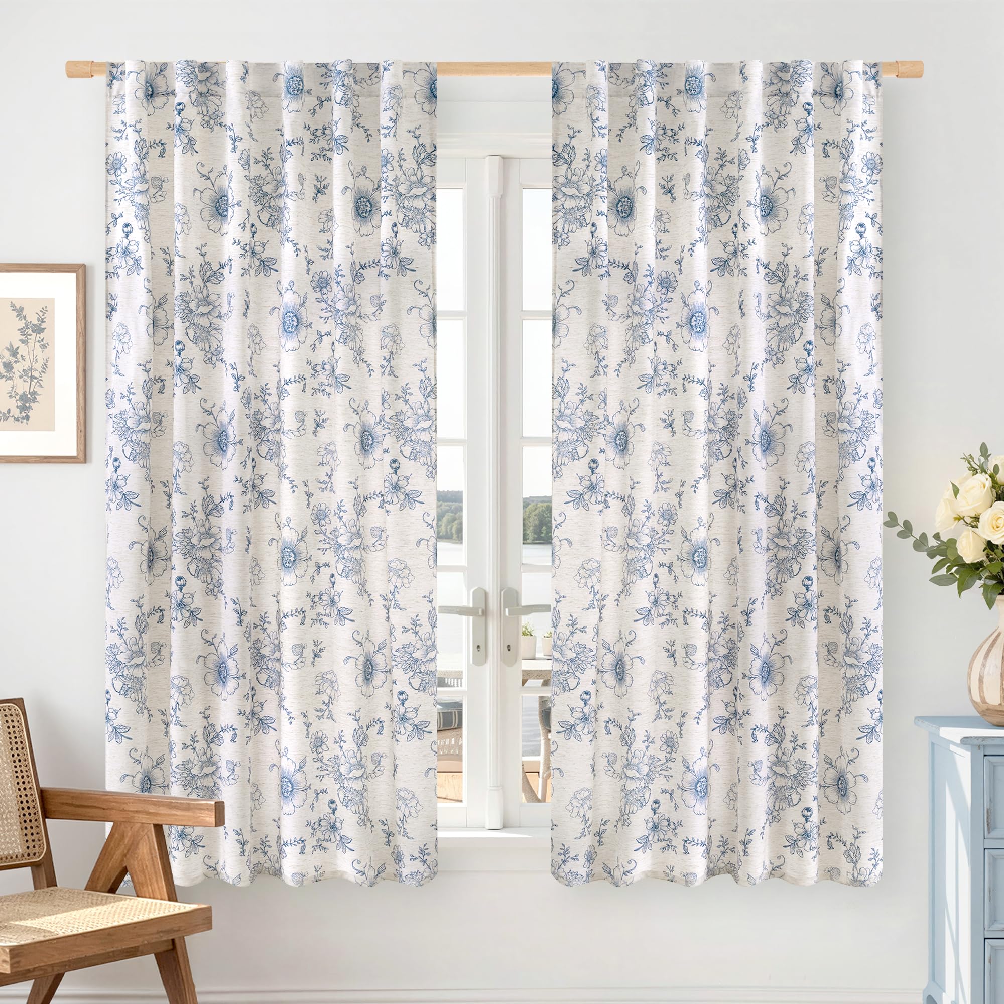 Vintage Floral Linen Curtains - 84 Inch Panels -30
