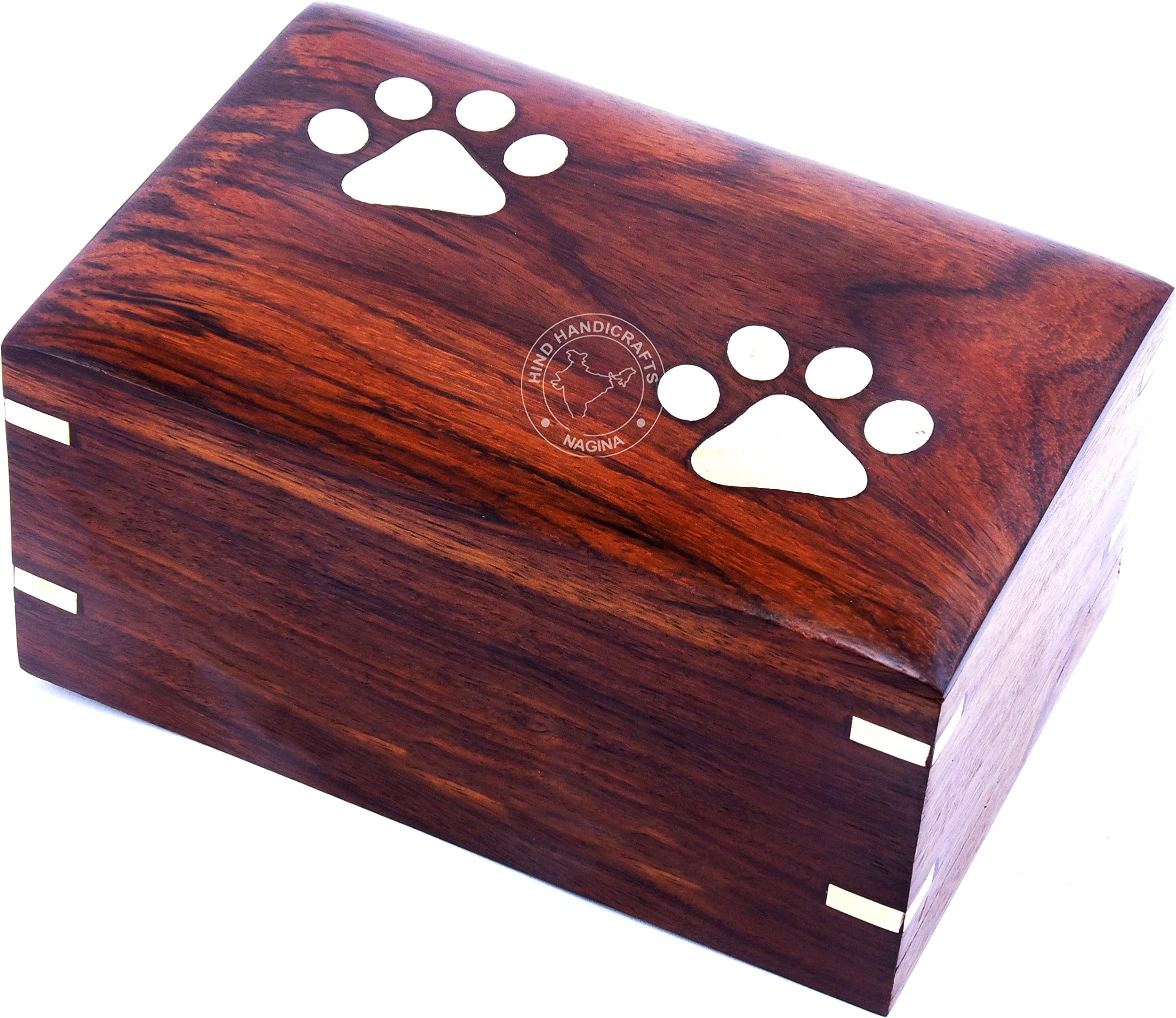 Brass Paw Inlaid Rosewood Pet Urn for Dogs Cats Memorial Keepsake Urns for Ashes, Photo Wooden Box Cremation Urn (Small : 6" x 4" x 3" - 45lbs or 20kg, Two Paw)