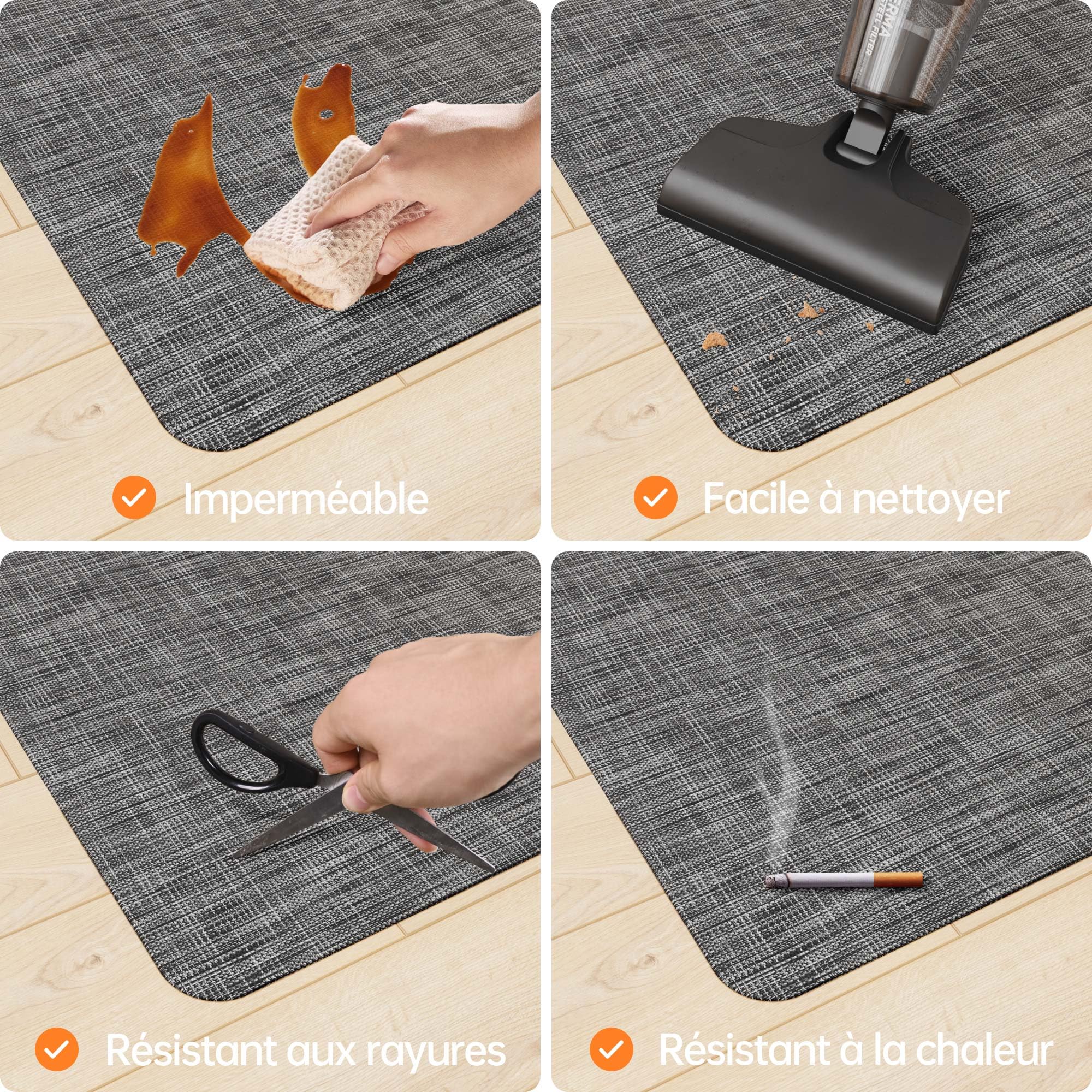 Tapis Chaise de Bureau, 91x122cm Grand Tapis Protection pour Sols Durs en PVC Antidérapant Renforcé, pour Bureau à Domicile ou Professionnel - Gris Foncé