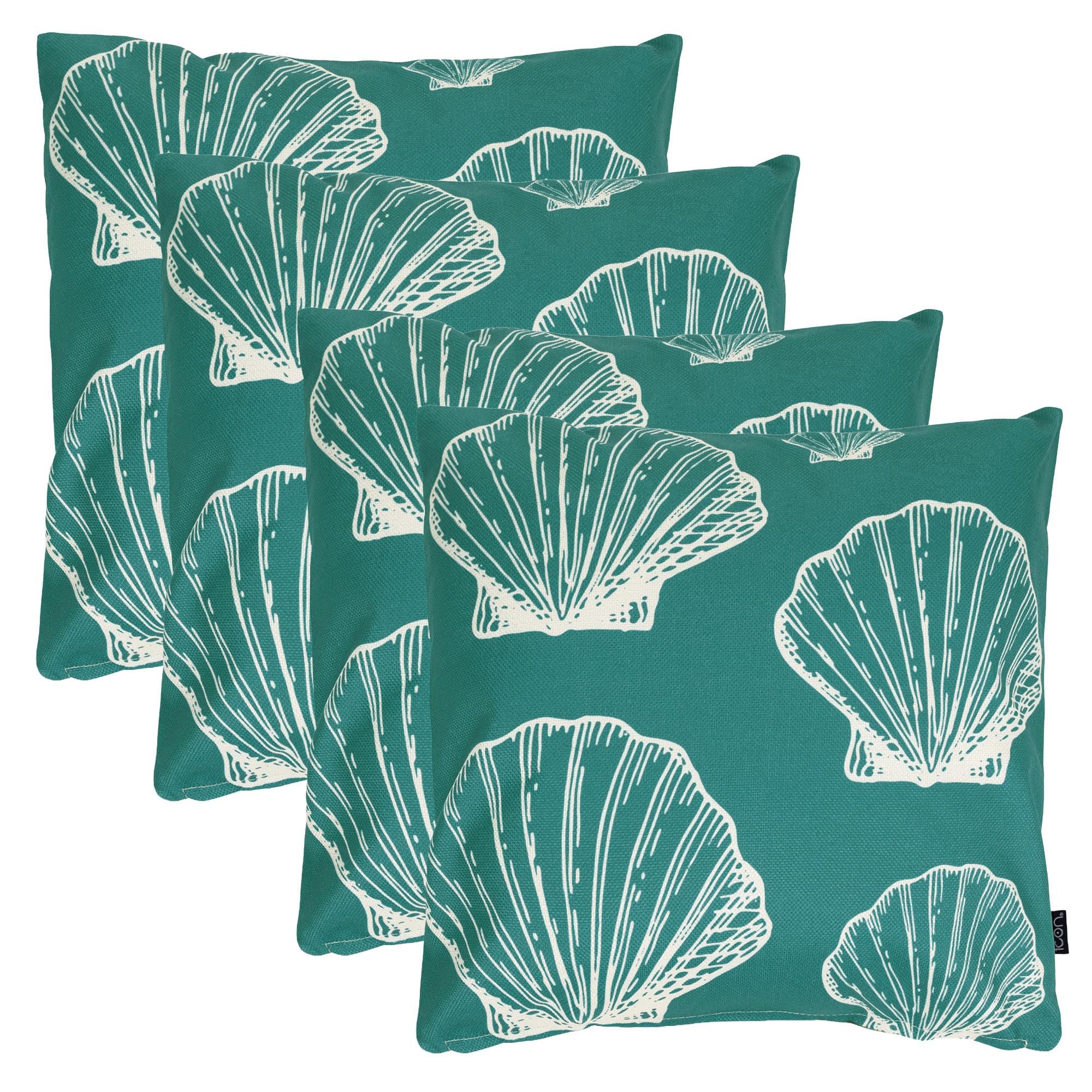icon Indoor Outdoor Cushions Filled, Summer Collection, Large Seashell, Set of 4, 43cm x 43cm, Water Resistant, Green Outdoor Cushions for Garden Furniture, Lounge, Garden, Patio