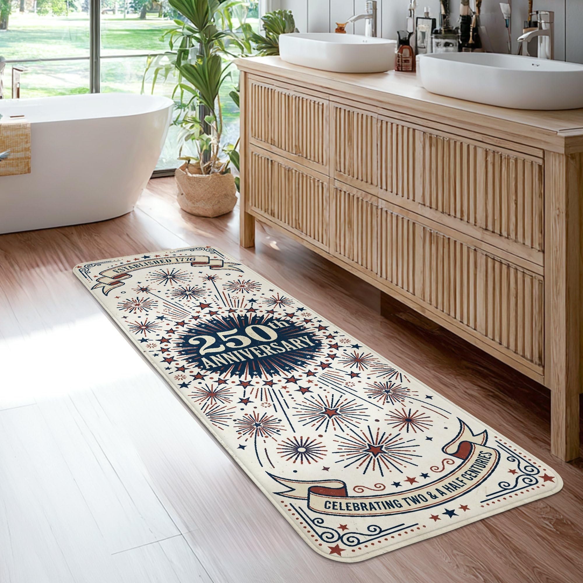 Tapis de couloir antidérapant étoiles et rubans rouge vintage sans peluche