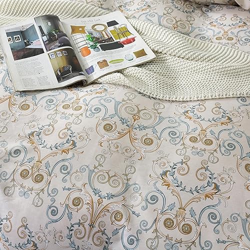 Miniatura 413 de HoneiLife - Juego de funda de edredón floral 100% algodón, 3 piezas, botánica, ropa de cama con cierre de cremallera y lazos en las esquinas