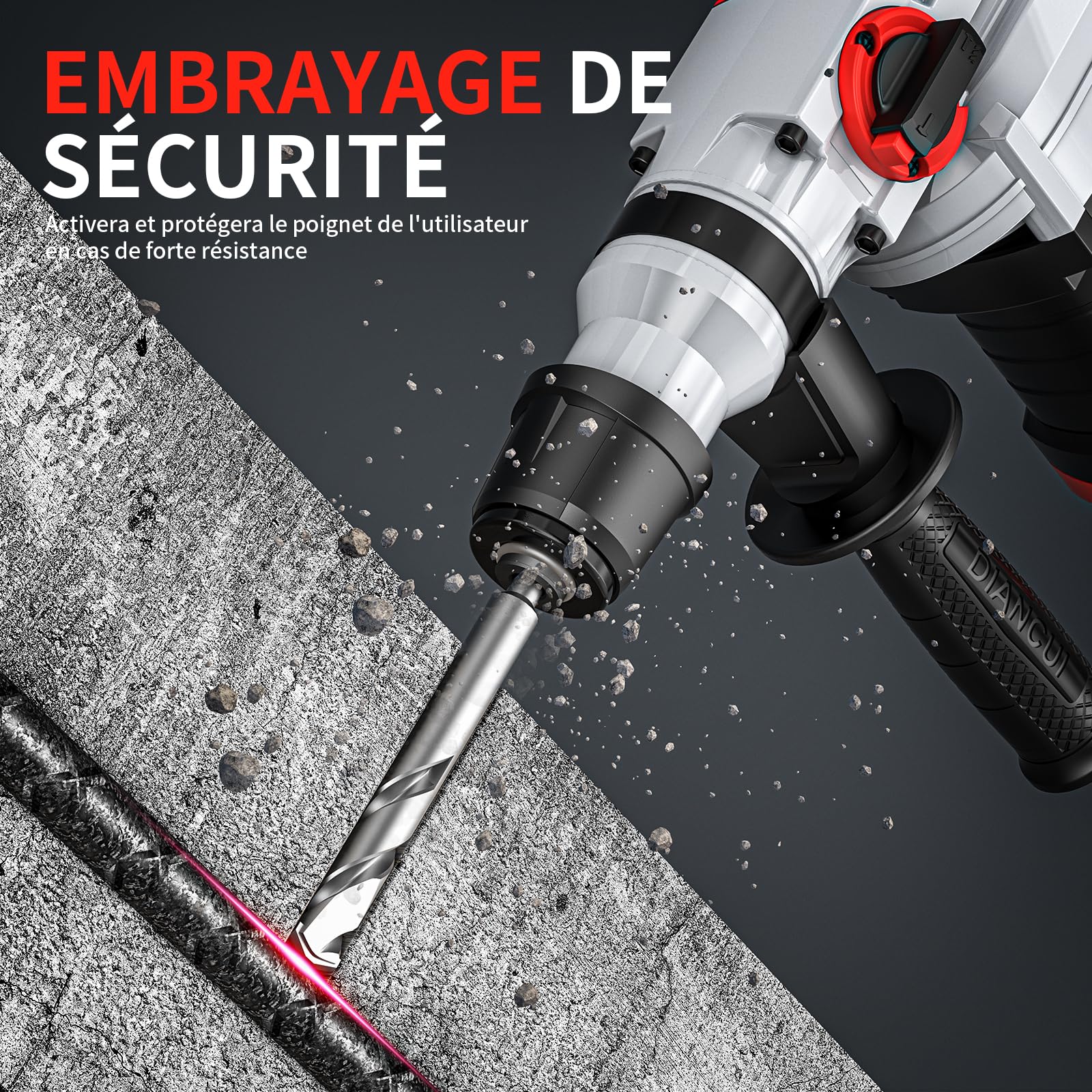 Marteau Perforateur 1500W, SDS-Plus et Rond, 4 Fonction/Perçage, Perçage au Marteau, Réglage de la Position du Burin, Burinage, avec Technologie D'amortissement des Vibration, 4400BPM, 920R/Min