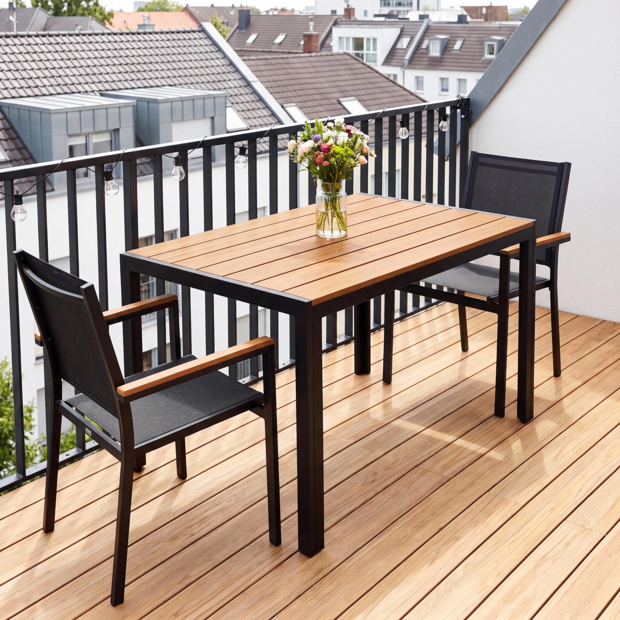Clevich Tavolo da giardino 110x70 cm in alluminio e WPC - Tavolo da balcone resistente a intemperie, calore e condizioni atmosferiche per terrazzo e esterni