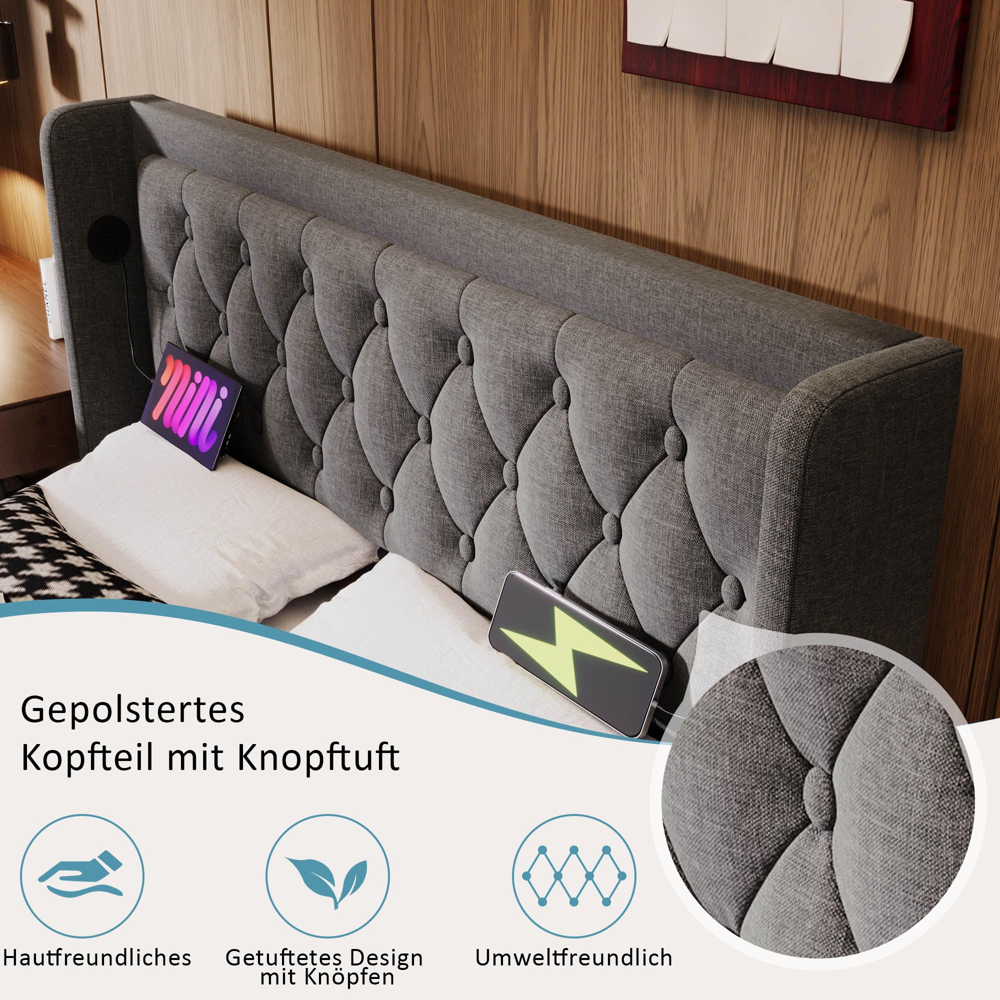 Gestoffeerd bed Bubble bed, 180 x 200 cm, tweepersoonsbed