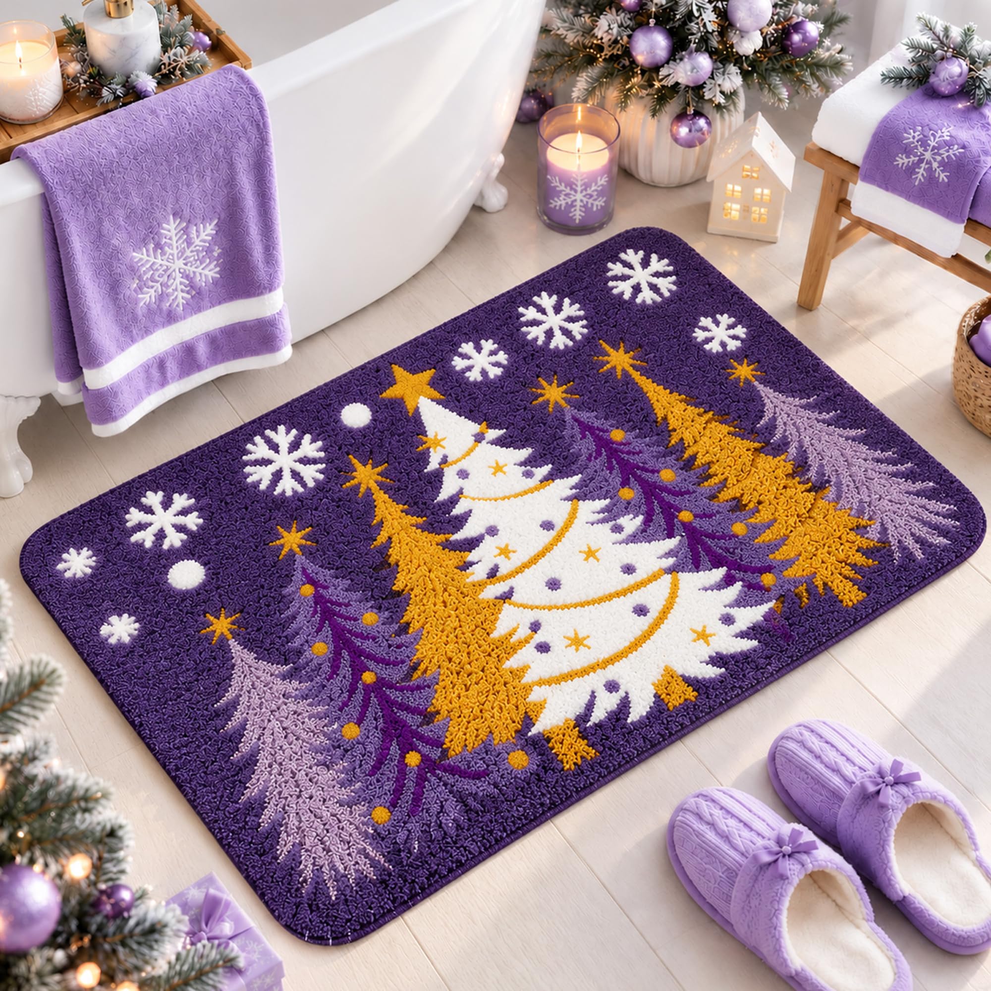 Christmas Tree Xmas Bathroom Rug, 20" x 32", Purple