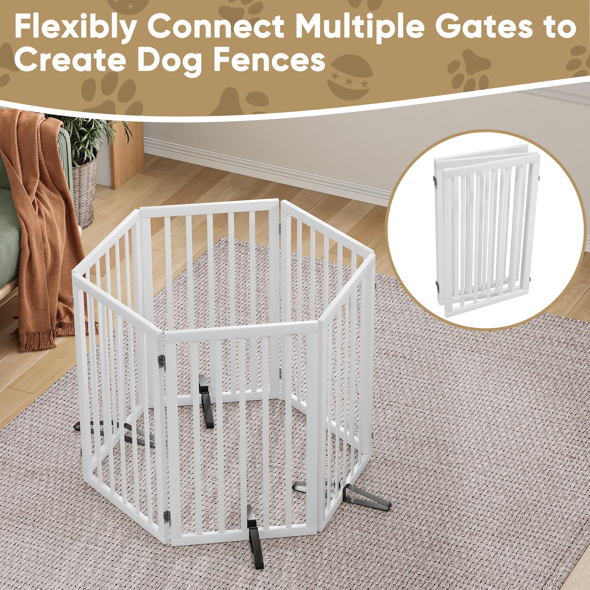 Barrière pour Chien intérieur, barrière d'escalier Hauteur 82 cm, autoportante, Pliable, Adaptable aux intérieurs, escaliers, Portes et couloirs (Blanches, 3 Panneaux)