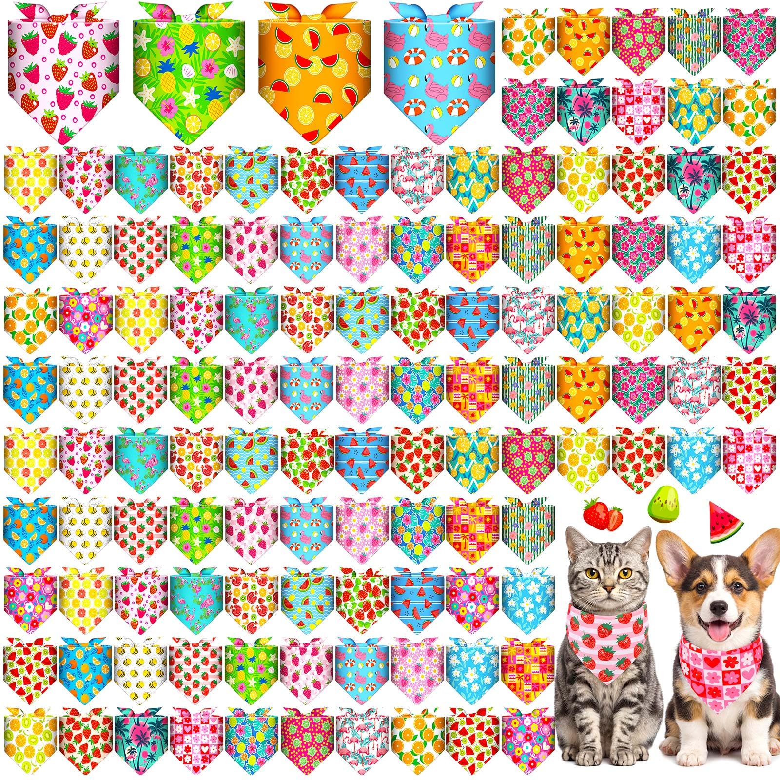 Sanwuta 120 bandane estive per cani, hawaiane e da frutta, triangolari, lavabili, bavaglini regolabili per animali domestici di piccola e media taglia, 30 stili