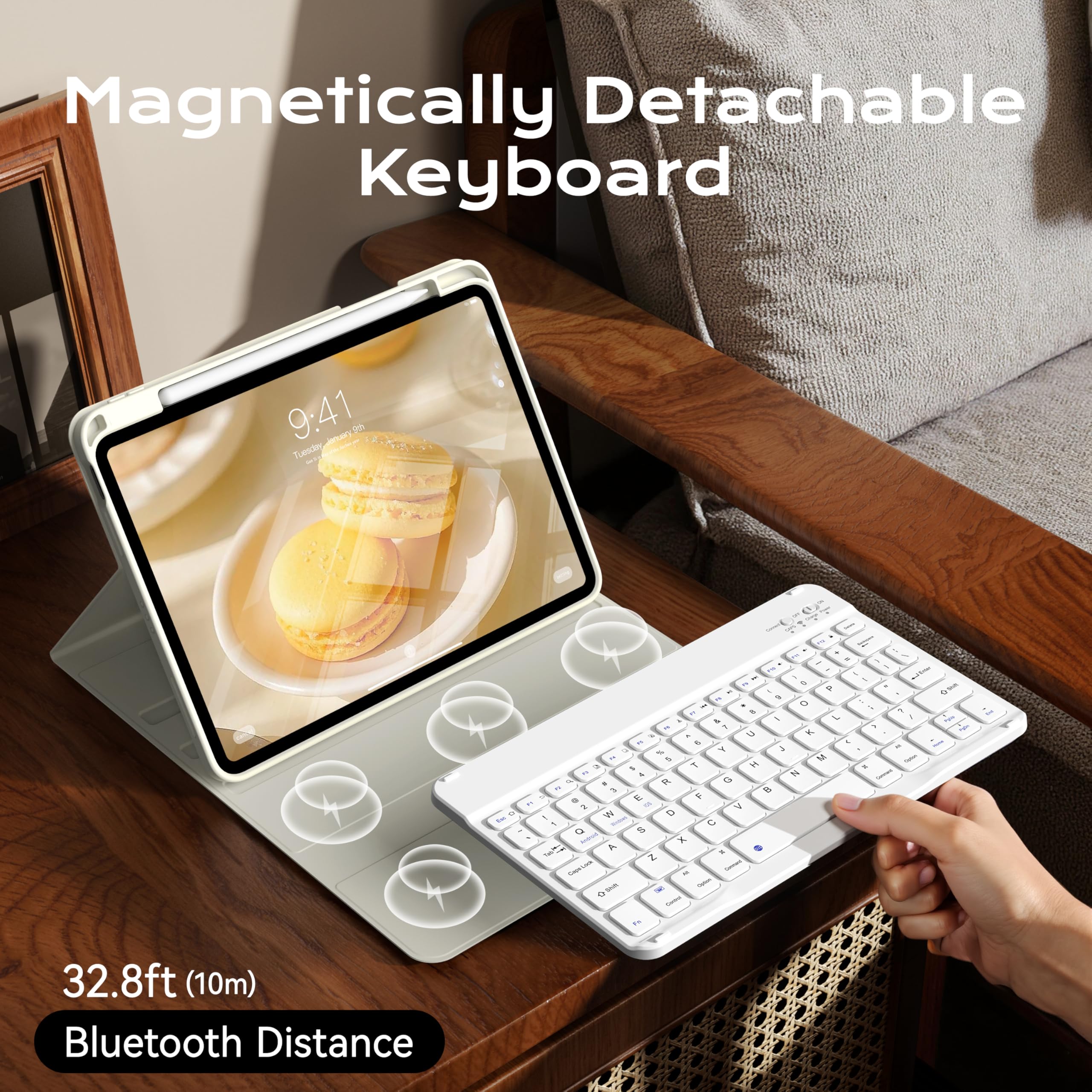 JKSML Funda para iPad de 11/10ª generación con teclado de 11 pulgadas A16 2025 10ª generación 10.9 pulgadas 2022, funda para teclado inalámbrico desmontable, delgada y ligera con soporte para lápices