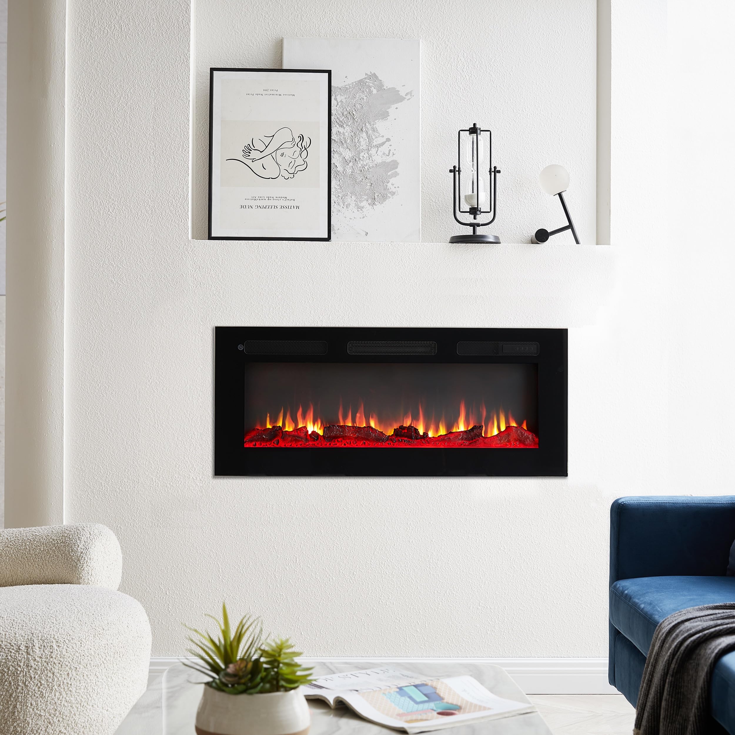 BALDERIA Leif 40 - Chimenea eléctrica empotrable, de Pared o de pie con LED