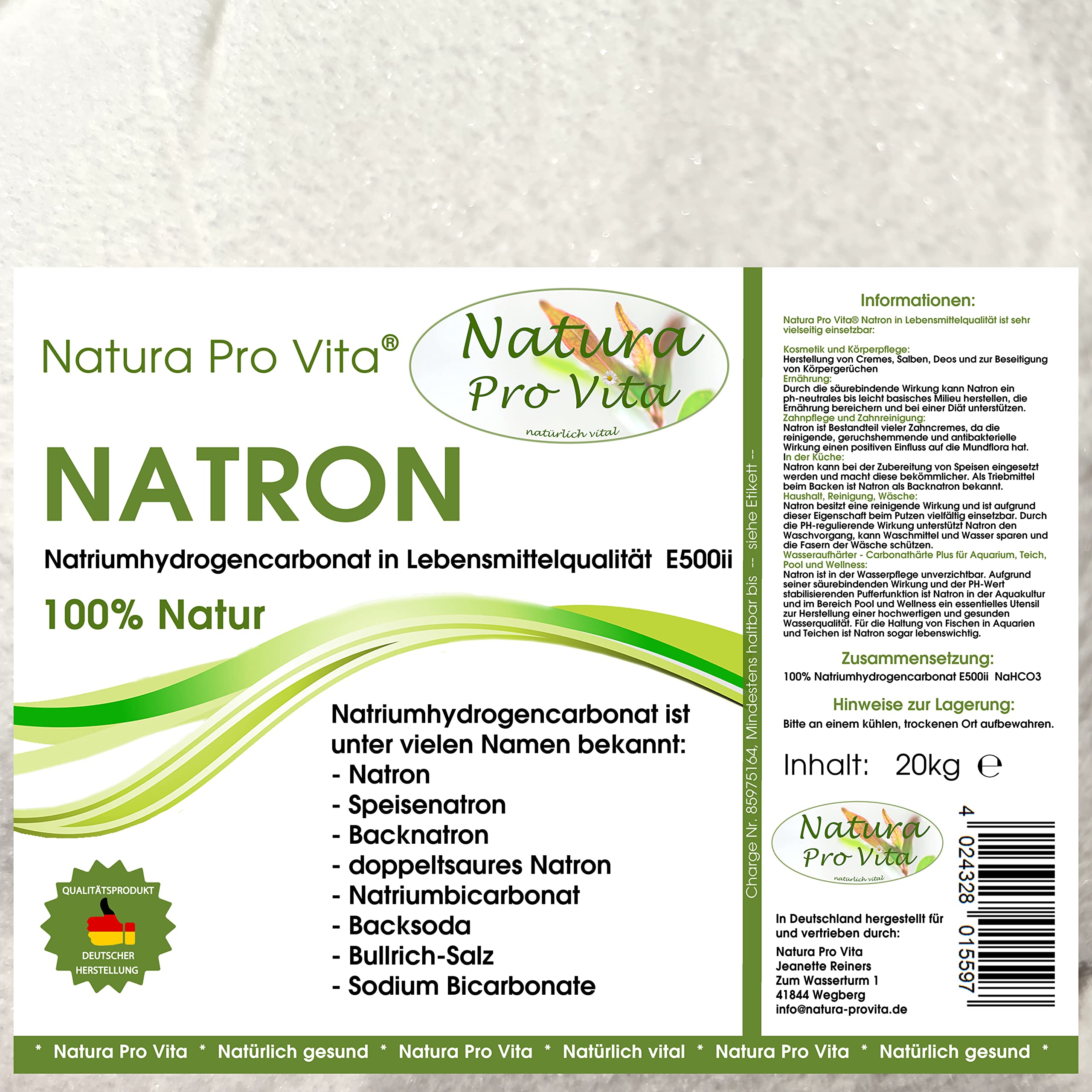 KH Plus Natron Koiteich PH stabil klares Wasser gesunde Fische schöne Farben Carbonathärte Teich NaturaProVita Natron Lebensmittel 20kg