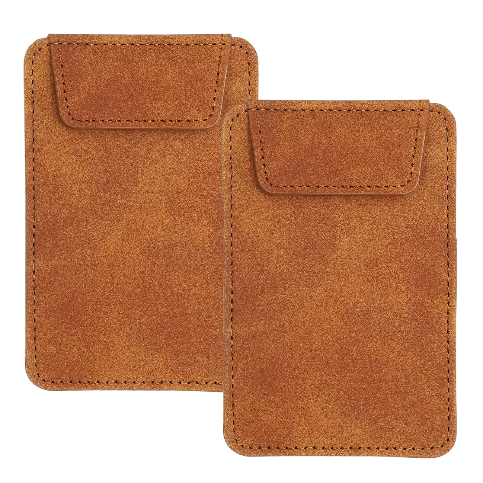 sourcing map 2 Pack Mini Clipboard, 5" x 3" Leather Small with Pen Holder, Mini Size Magnetic Writing Clipboard for Business, Office,Restaurant and Hotel (Brown)