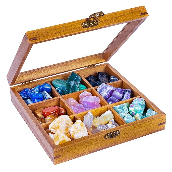 Buy Curawood Rock Display Case Organize Your Gemstones in 9 Grids