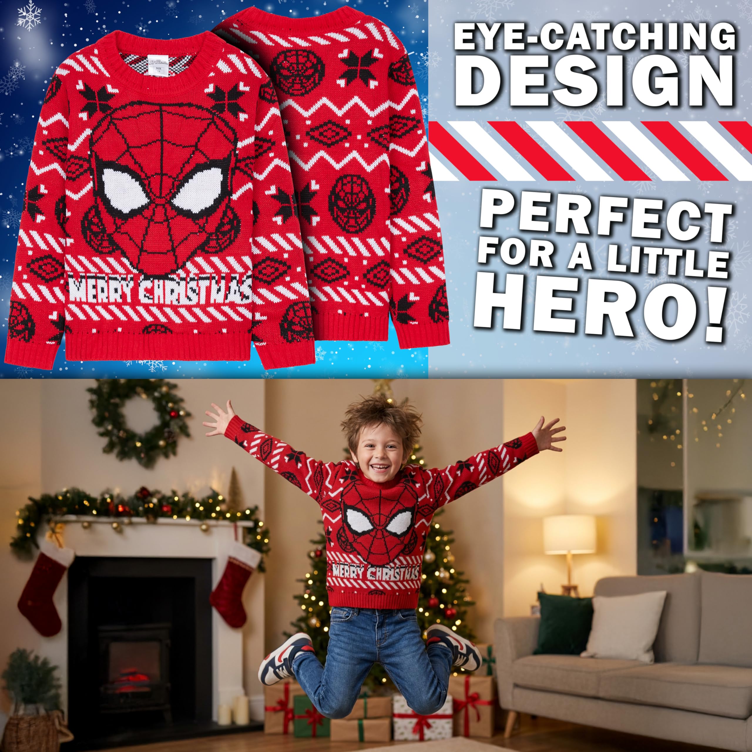 Marvel Spiderman Jersey Navideño Niños Suéter Punto Cuello Redondo