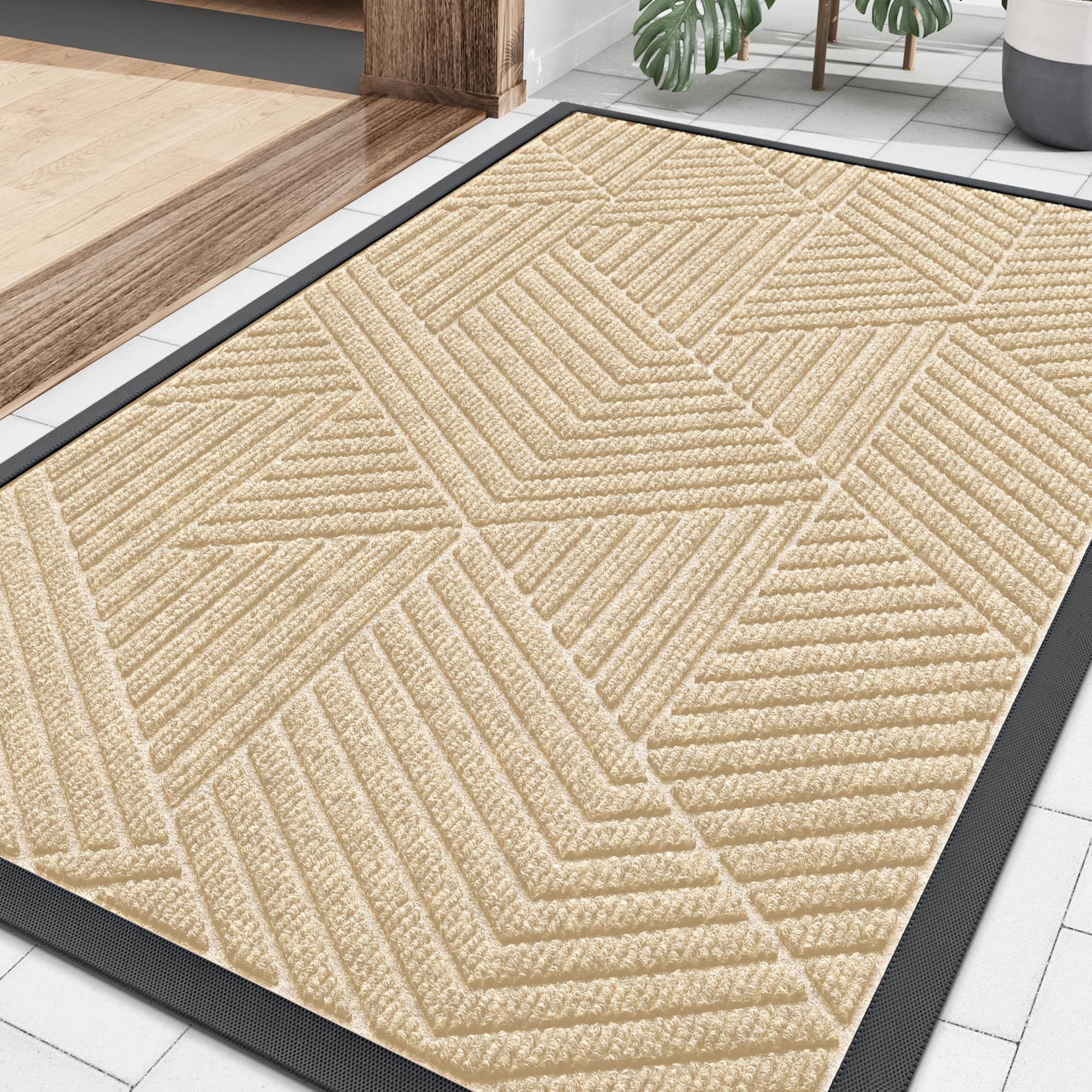 Smiry Front Door Mat Outside Entrance, Heavy Duty Sturdy Natural Rubber Doormat, Trap Dirt and Moisture, Easy Clean Low Profile Mats for Indoor