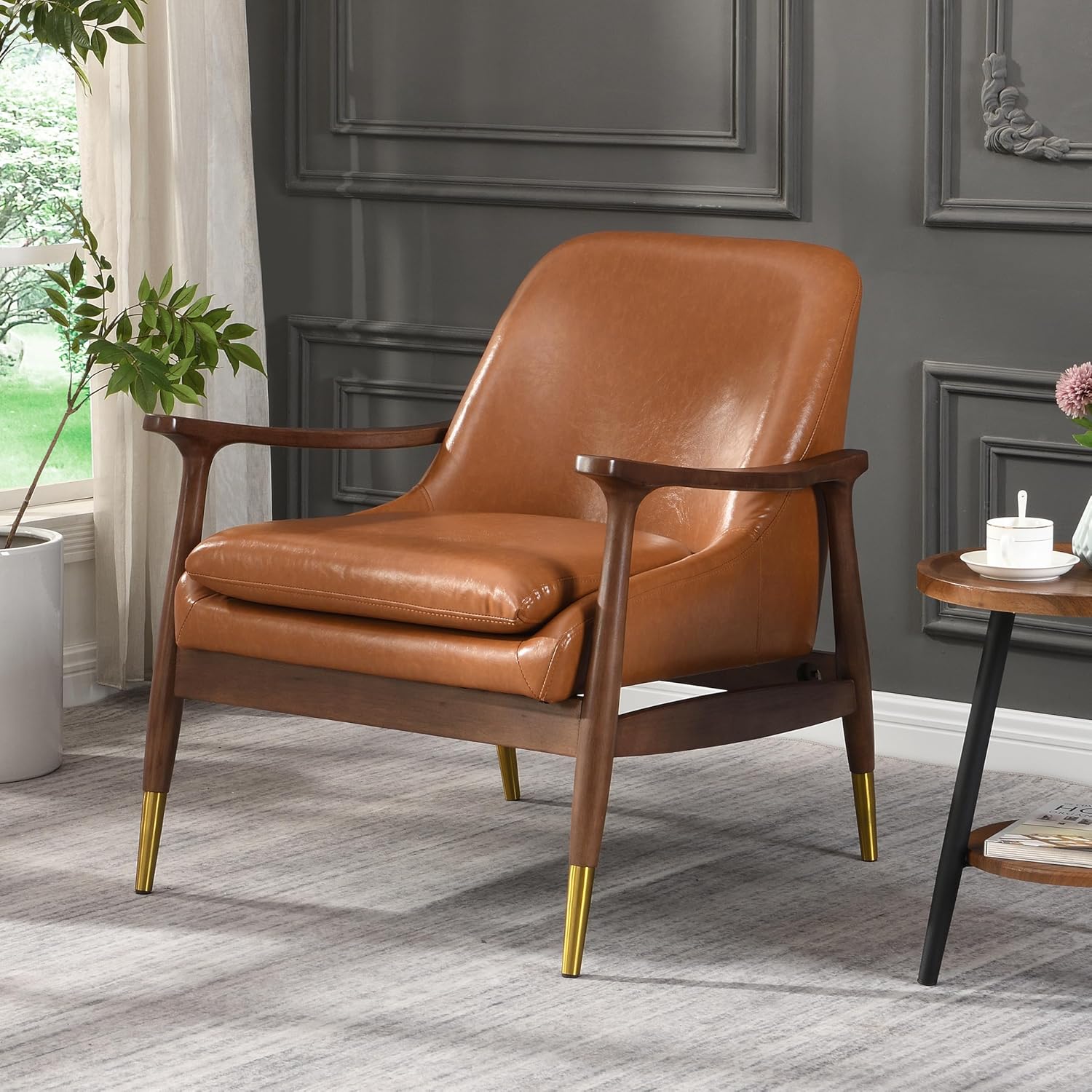 Wekuku Amber Leather Modern Lounge Chair for Dining Room