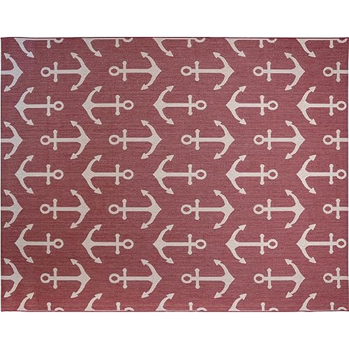 Gertmenian Indoor Outdoor Area Rug, Classic Flatweave, Washable, Stain & UV Resistant Carpet, Deck, Patio, Poolside & Mudroom, 9x13 Ft Extra Large, Anchor, Red