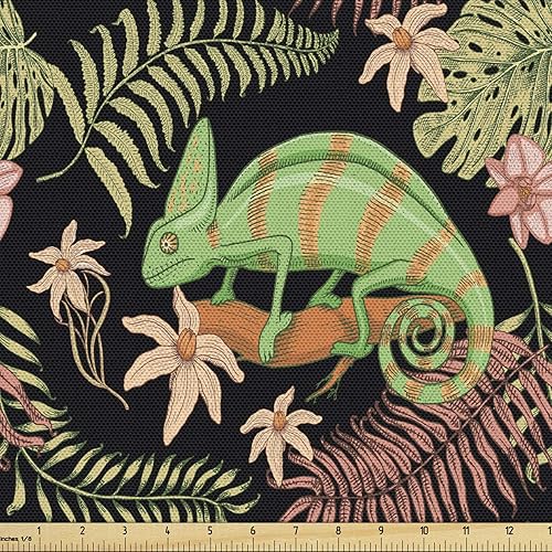 Miniatura 163 de Ambesonne The Yard - Tela de hibisco de flores tropicales en tonos de la vida real, tela decorativa para tapicería, cestas de almacenamiento