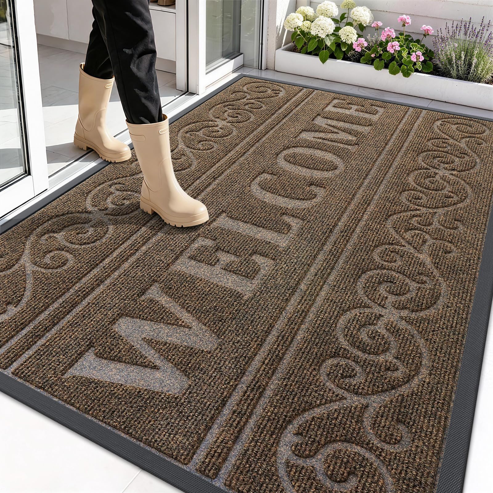 OLANLY Welcome Door Mat Indoor Outdoor 59x34, Heavy-Duty Rubber Doormat