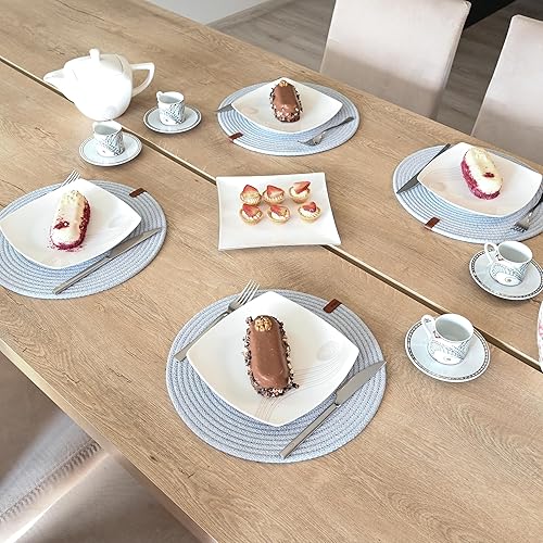 Miniatura 3 de Juego de 6 manteles individuales redondos, hechos a mano con cordón de algodón trenzado, diámetro de 12.6 pulgadas, doble cara, resistente al calor,