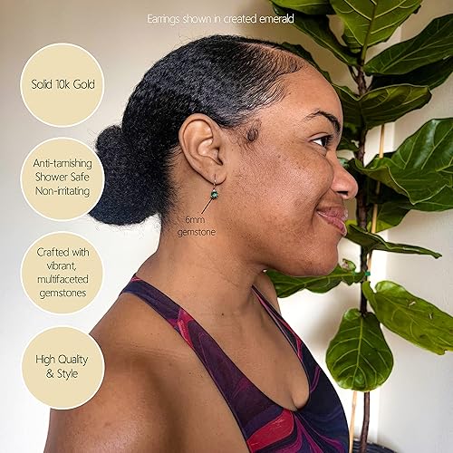 Vista 4 de Aretes colgantes de oro blanco o amarillo sólido de 10 quilates para mujer con cierre de palanca de 0.236 in de piedra natal redonda MAX + STONE