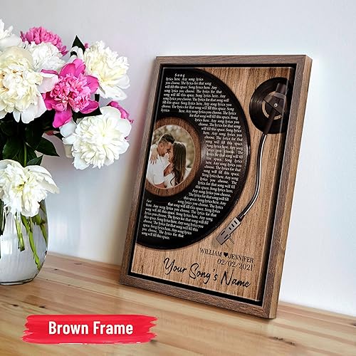 Vista 167 de H-DEWALL Letras de canciones personalizadas, lienzo enmarcado en marrón, música romántica del día de San Valentín, regalo personalizado para marido