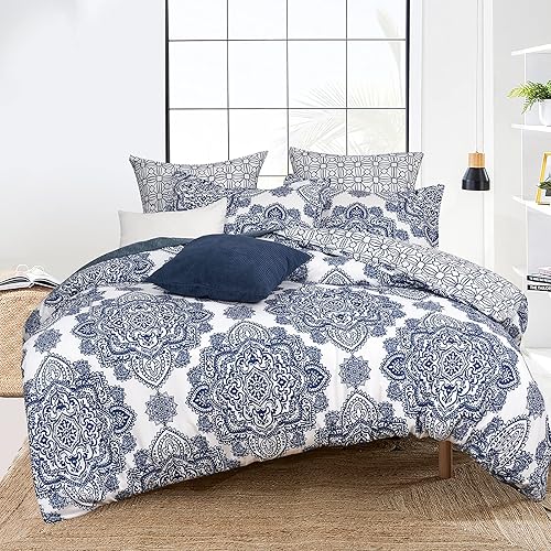 PHF - Juego de funda de edredón suave tamaño Queen juego de funda de edredón bohemia y elegante de 3 piezas colección de ropa de cama de funda de