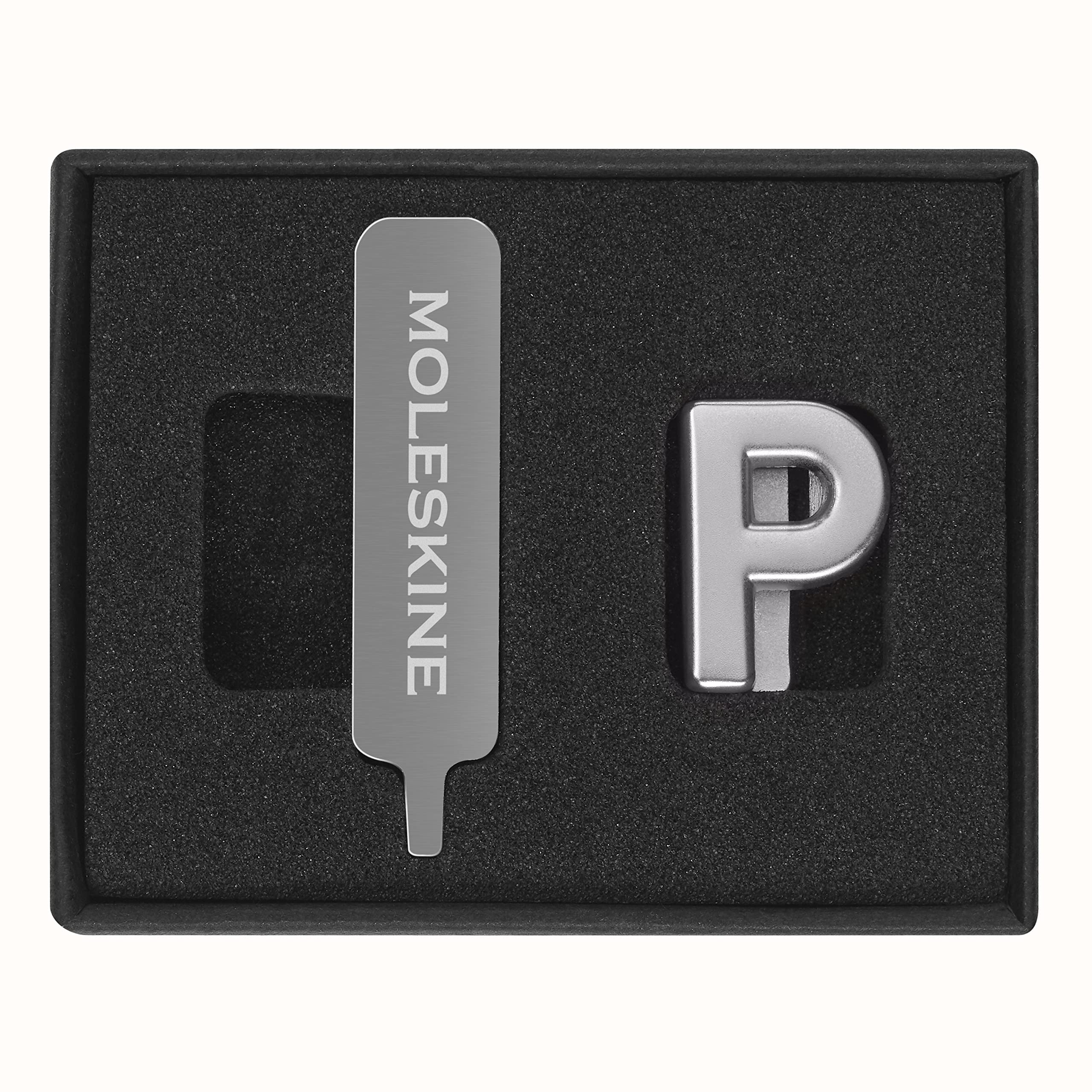 Moleskine Przypinka do notatnika lub planera litera P, przypinka do listów, dostosuj elastyczne zamknięcie, specjalny spersonalizowany prezent, kolor srebrny