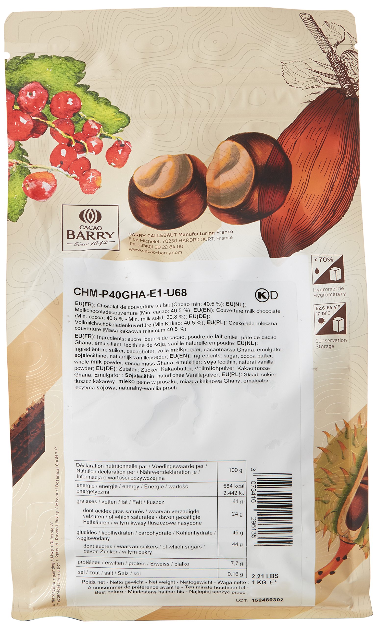 CACAO BARRY 40% Min Cacao Chocolat Ghana Pistoles 1 kg