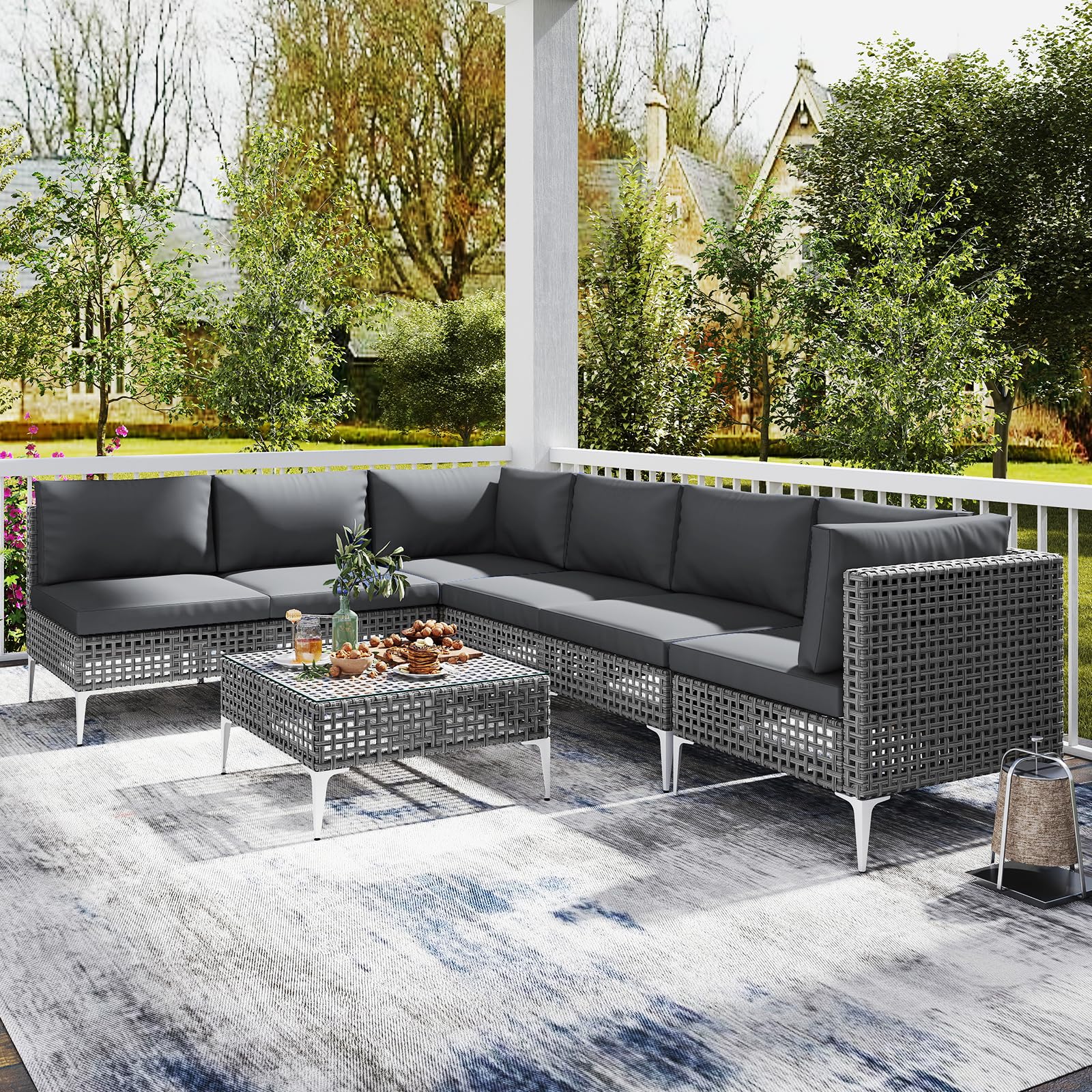 COSTWAY Lounge Möbel Outdoor, Rattan Gartenlounge mit Tisch und Kissen, frei kombinierbar, Gartenmöbel Set, Balkonmöbel, Terrassenmöbel, Sitzgarnitur, Sitzgruppe für Garten, Terrasse, Balkon